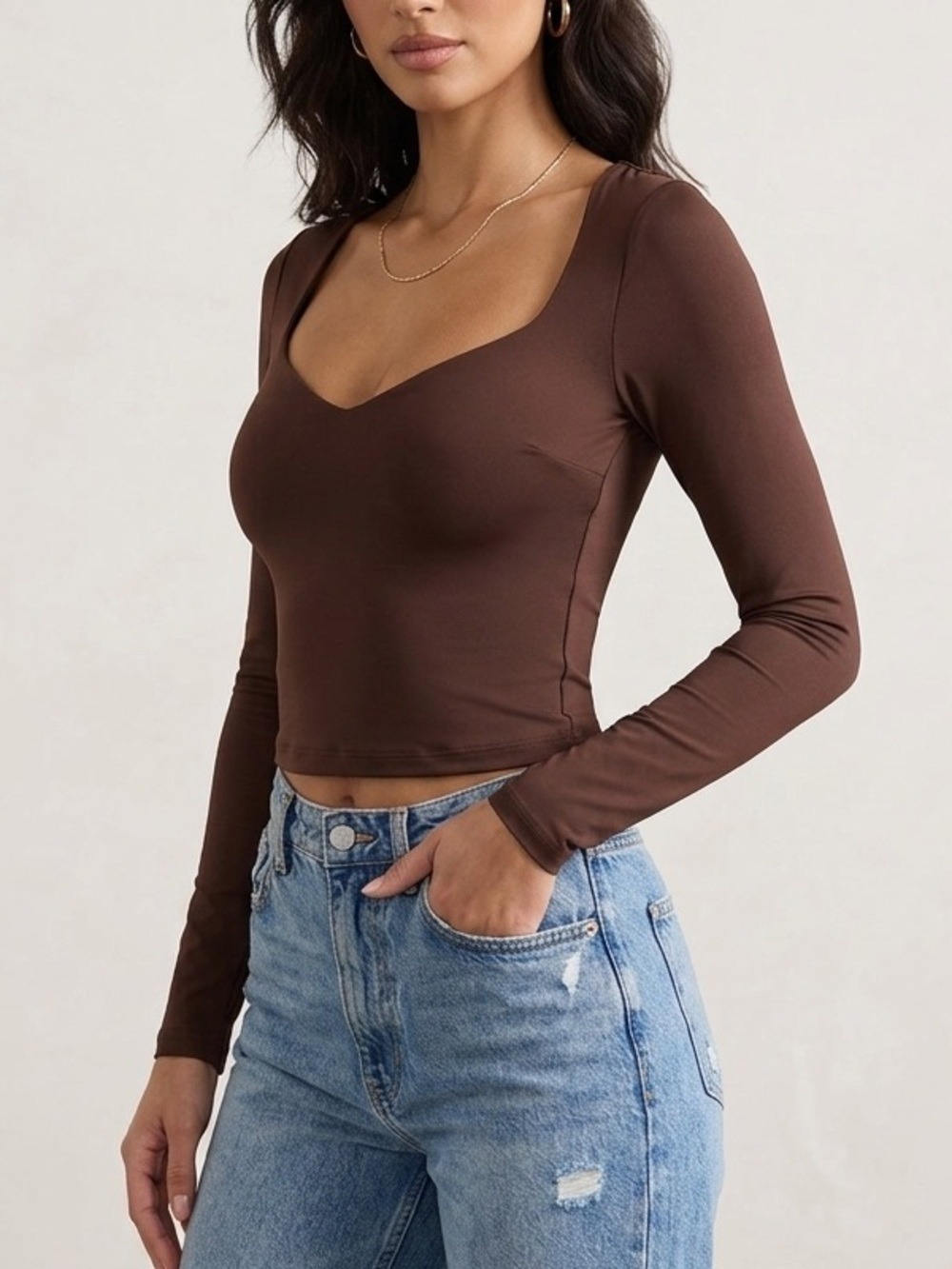 Meshki Long Sleeve Blouse Top Size Medium Brown